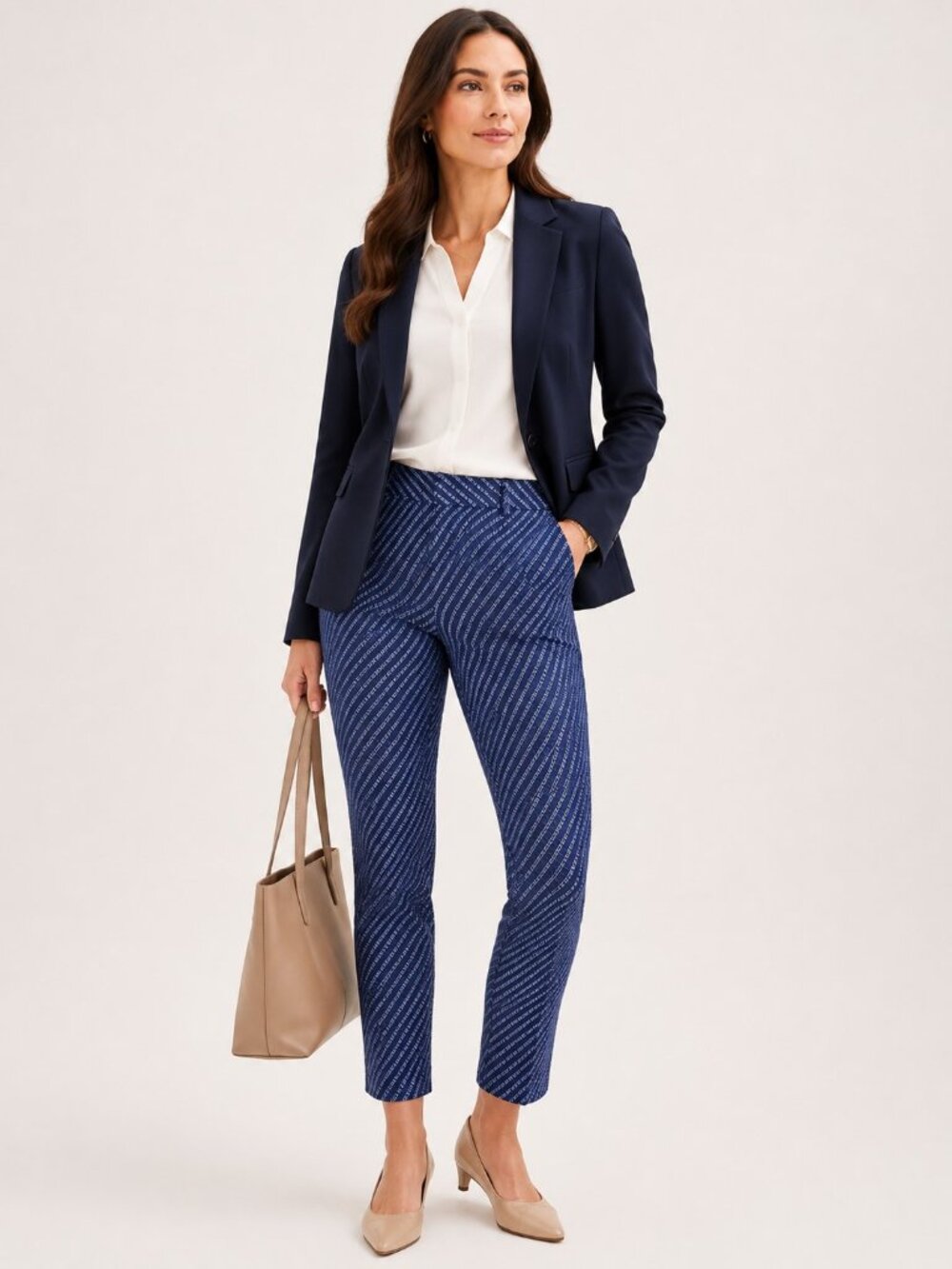 Banana Republic Avery Foulard Blue Geometric Flat Front Ankle Pants Womens 4P